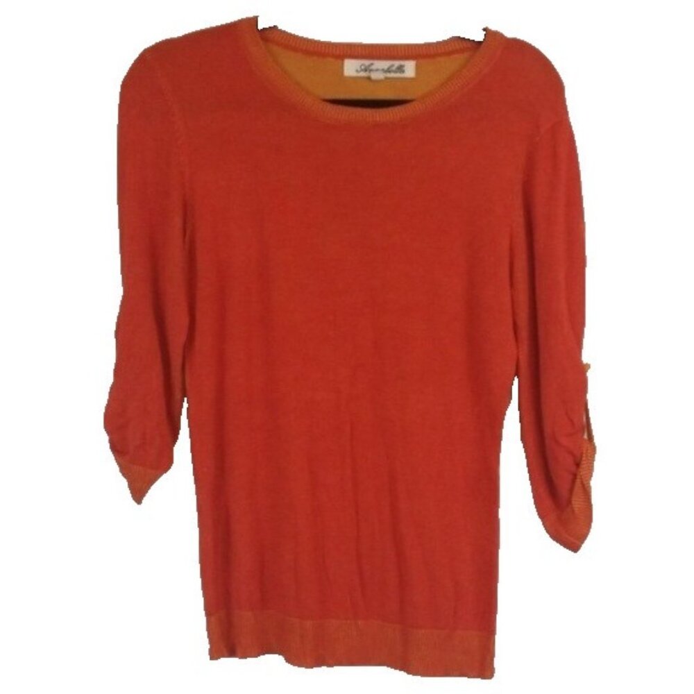 Annabella Womens Sweater Large Burnt Orange 3/4 Tab‎ Sleeve Pullover Casual
